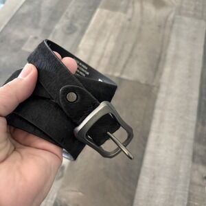 DIBA True Black dyed Cow fur Hair Buckle Skinny Belt Womens 31